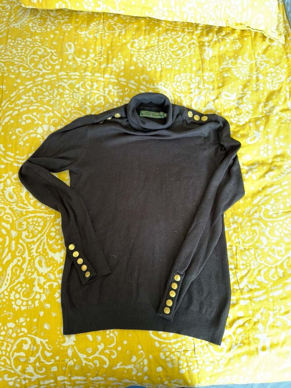 Holland Cooper Black Crest Knit Roll Neck Sweater Size L